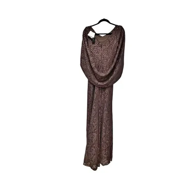 Betsy & Adam Women's Embellished Glitter-Lace Capelet Gown Brown Size 4 NWT